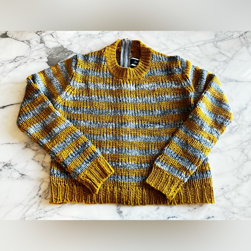 EUC Chic BY MALENE BIRGER Wool/Acrylic Colberta Stripe Sweater M Grey/Marigold - Picture 6 of 13